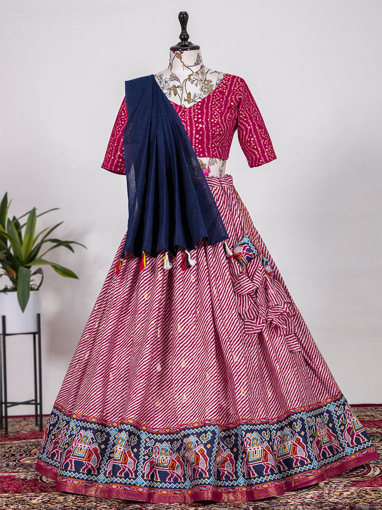 Pink Color Printed With Foil Cotton Lehenga Clothsvilla