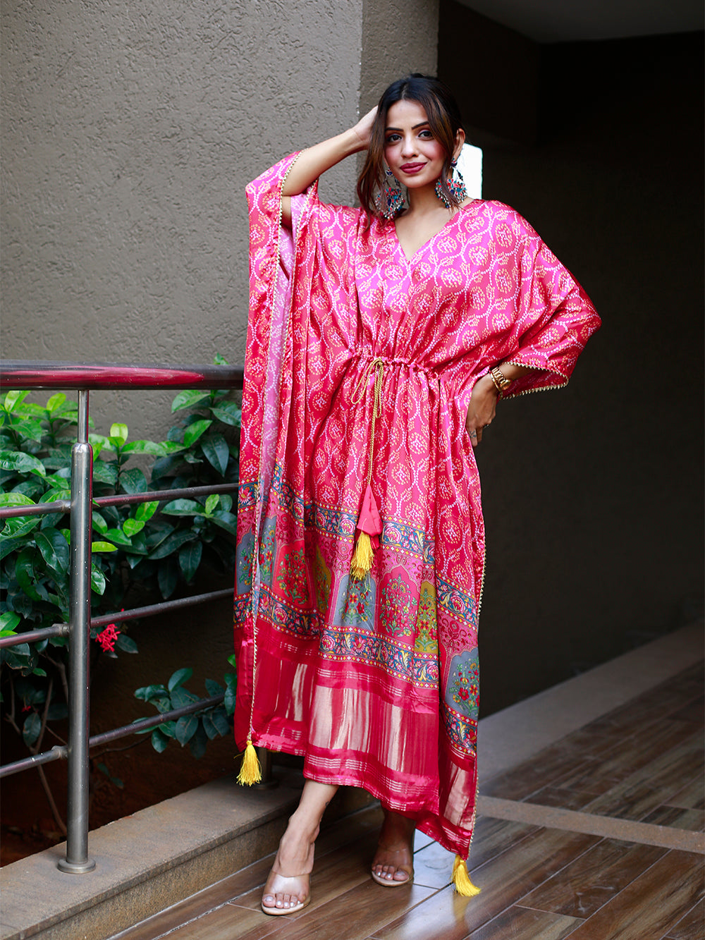 Pink Color Digital Print Pure Gaji Silk Kaftan Clothsvilla
