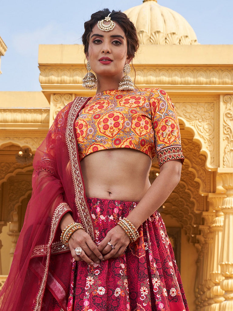 Pink Color Printed Vaishali Silk Lehenga Choli Set Clothsvilla