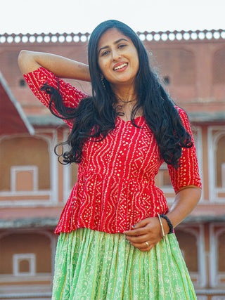 Pista Color Lucknowi Thread Work Georgette Lehenga With Foil And Printed Choli Clothsvilla
