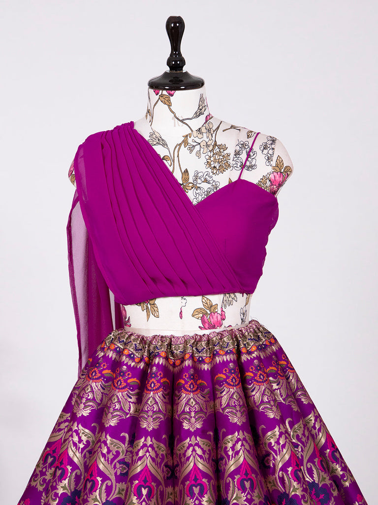 Purple Color Weaving Zari Work Banarasi Silk Co-ord Set Lehenga With Georgette Choli Clothsvilla