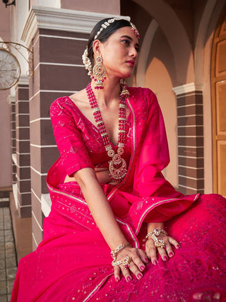 Rani Pink Color Lucknowi With Sequins Work Georgette Lehenga Choli Clothsvilla