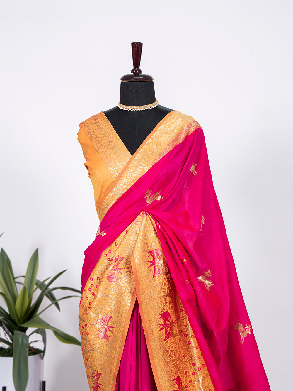 Rani Pink Color Weaving Zari Work Jacquard Silk Saree Clothsvilla