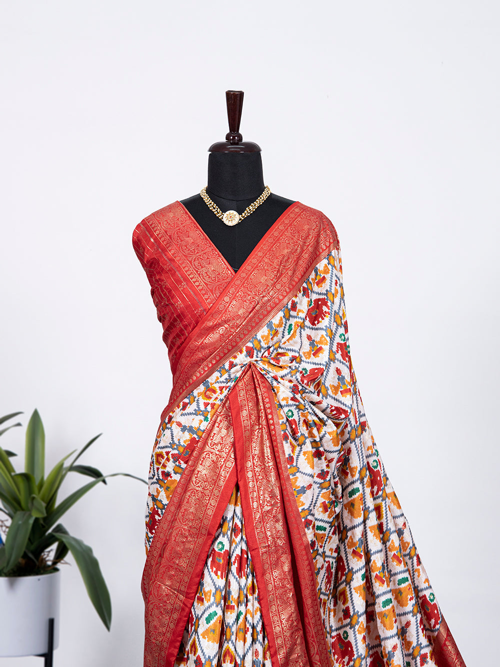Red Color Patola Print with Foil Work Dola Silk Saree Clothsvilla
