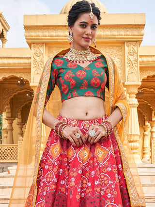 Red Color Printed Vaishali Silk Lehenga Choli Set Clothsvilla