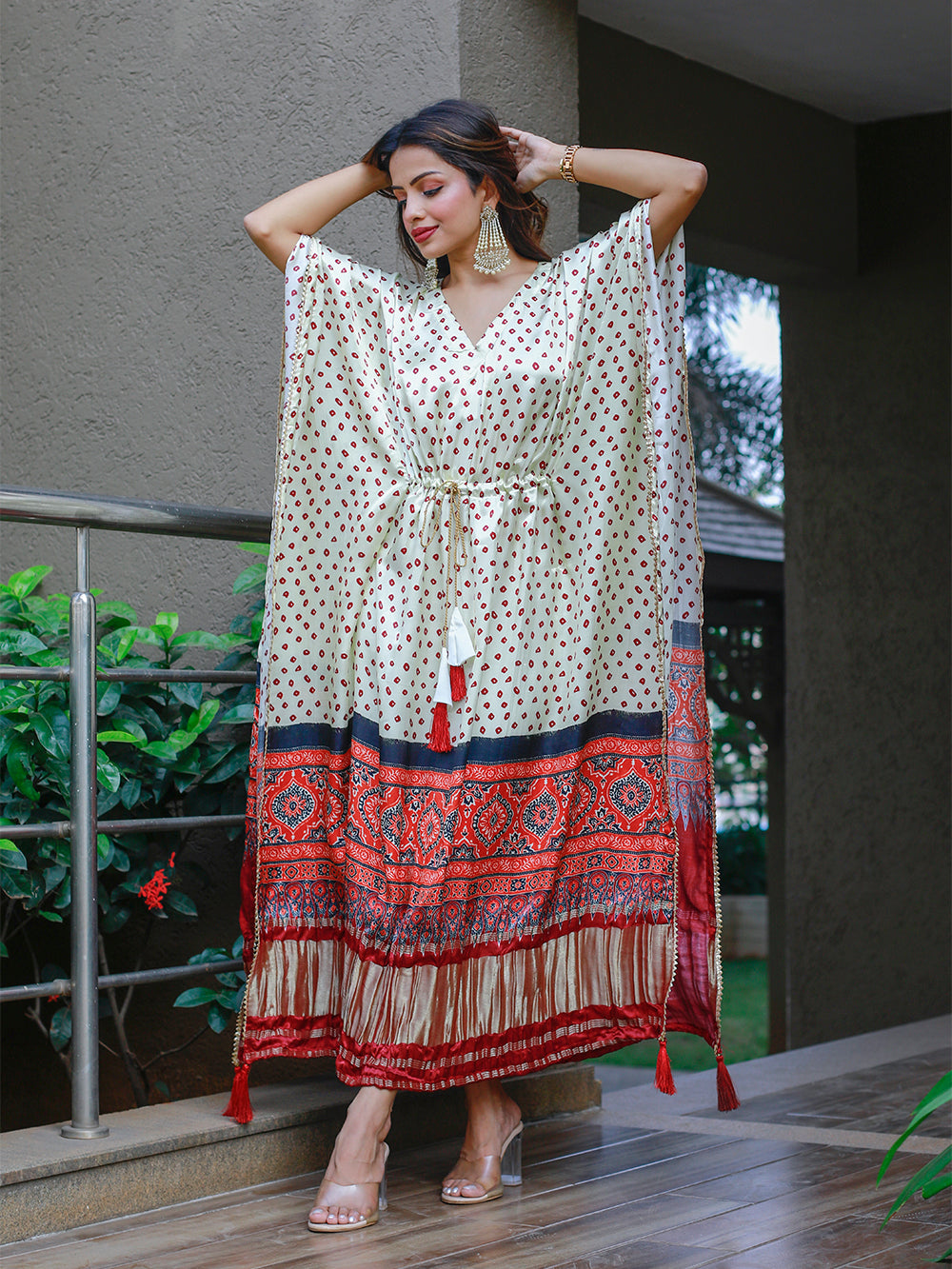 White Color Digital Print Pure Gaji Silk Kaftan Clothsvilla