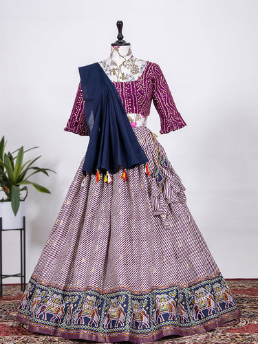 Wine Color Printed With Foil Cotton Lehenga Clothsvilla
