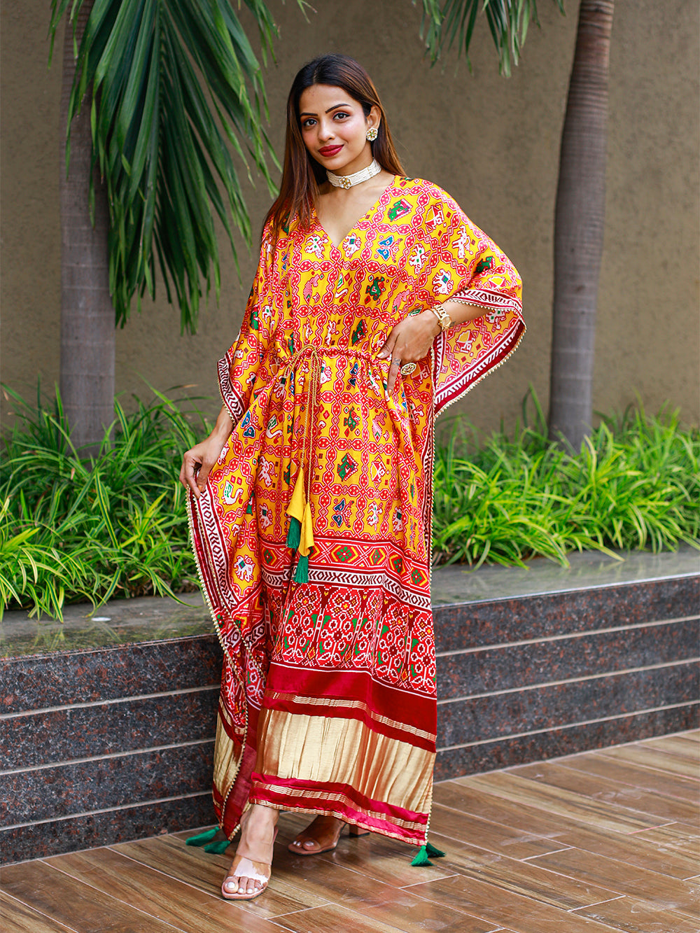Yellow Color Bandhej Digital Print Pure Gaji Silk Kaftan Clothsvilla