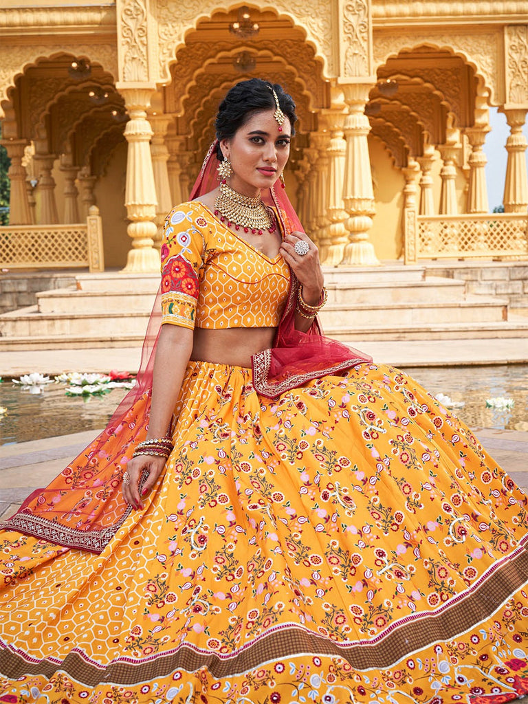 Yellow Color Printed Vaishali Silk Lehenga Choli Set Clothsvilla