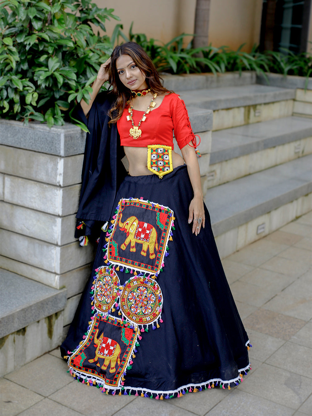 Black Color Embroidered Patch Work Pure Cotton Navaratri Chaniya Choli Clothsvilla
