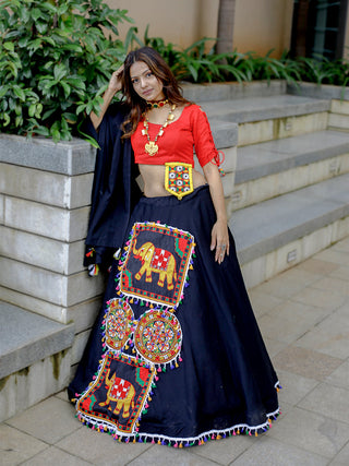 Black Color Embroidered Patch Work Pure Cotton Navaratri Chaniya Choli Clothsvilla