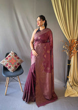 Load image into Gallery viewer, Cotton Copper Floral Woven Saree Velvet Maroon Clothsvilla