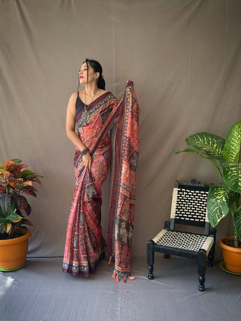 Cotton Kalamkari Printed Deep Chestut Clothsvilla Main image