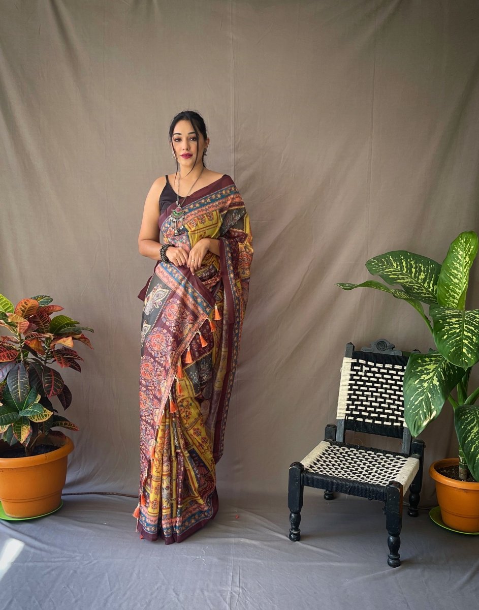 Cotton Kalamkari Printed Luxor Gold Clothsvilla Main image