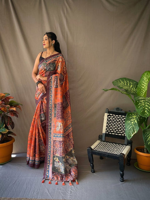 Cotton Kalamkari Printed Sunrise Orange Clothsvilla Main image