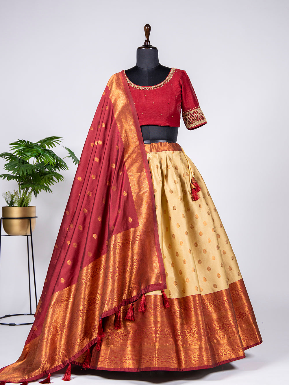 Cream Color Zari Weaving Work Jacquard Lehenga Choli Clothsvilla