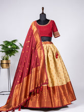 Load image into Gallery viewer, Cream Color Zari Weaving Work Jacquard Lehenga Choli Clothsvilla