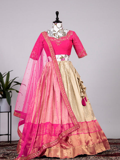 Cream Color Weaving Zari Work Jacquard Lehenga Choli Clothsvilla Main image