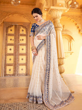 Load image into Gallery viewer, Cream Color Crushed Chinon Saree Clothsvilla
