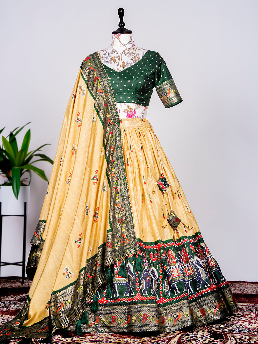 Cream Color Haydrabadi Patola Printed Lehenga Clothsvilla