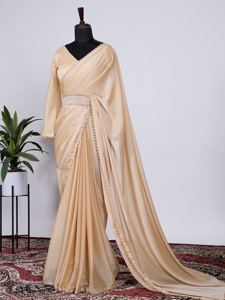 Cream Color Rangoli Silk Material Saree Clothsvilla