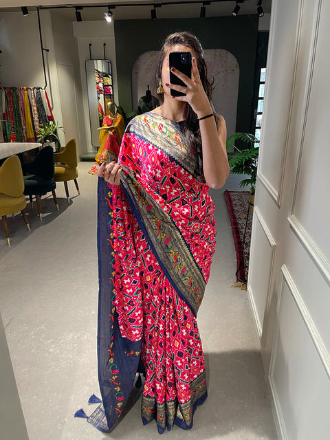 Crimson Color Patola Paithani Printed with Foil Work Dola Silk Saree Clothsvilla Main image