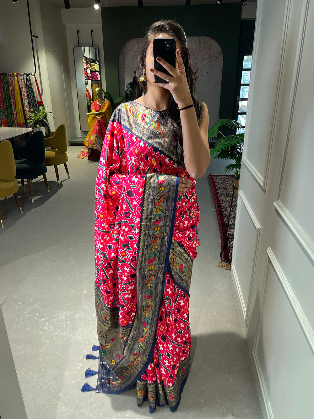 Crimson Color Patola Paithani Printed with Foil Work Dola Silk Saree Clothsvilla