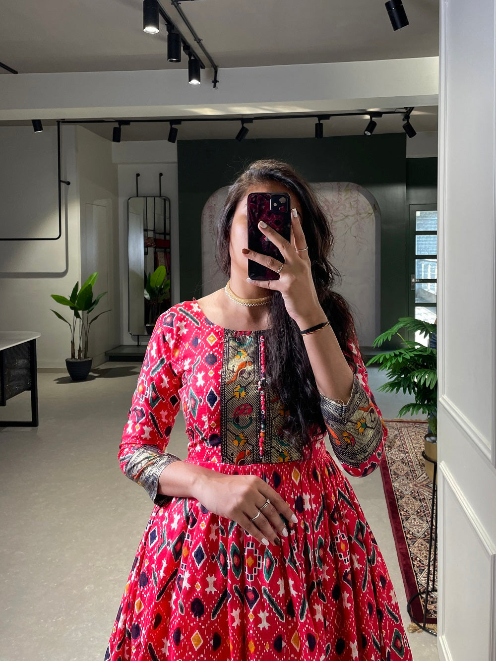 Crimson Color Patola Paithani Printed And Foil Printed Silk Gown Clothsvilla