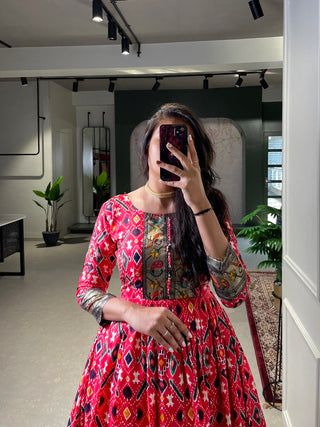Crimson Color Patola Paithani Printed And Foil Printed Silk Gown Clothsvilla