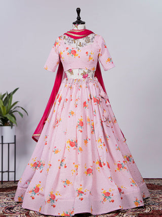 Light Pink Color Crochet Sequins Embroidery Work Chinon Lehenga Choli Clothsvilla