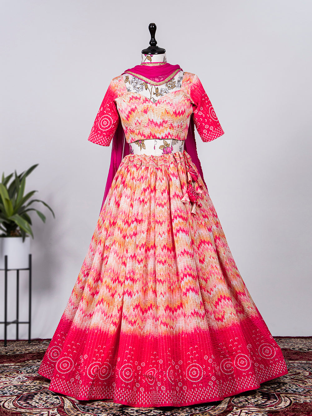 Multi Color Crochet Sequins Embroidery Work Chinon Lehenga Choli Clothsvilla