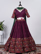 Load image into Gallery viewer, Wine Color Crochet Work Chinon printed Lehenga Clothsvilla