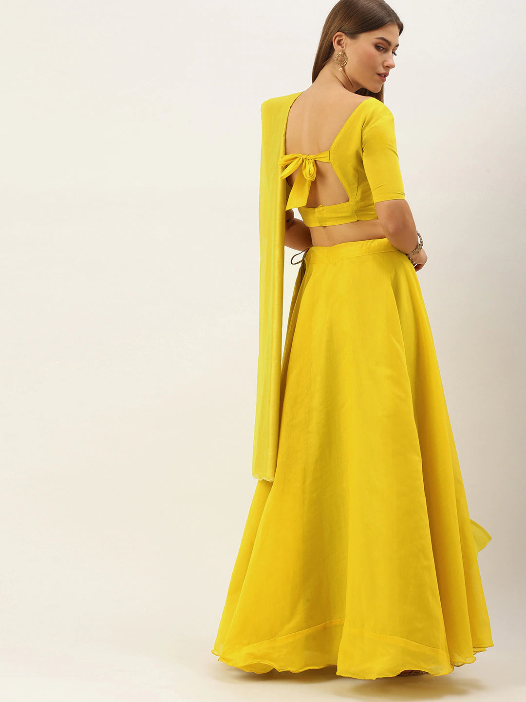 Yellow Silk Lehenga Choli with Flower attached ClothsVilla