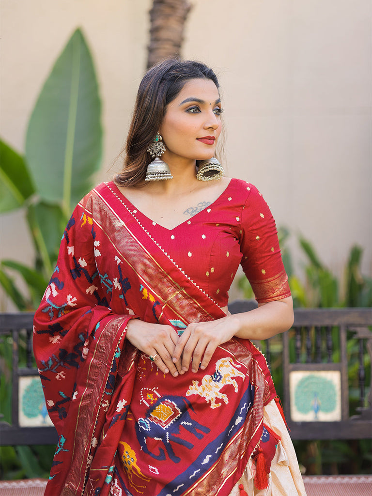 Charming White and Red Lehenga Choli for Women, Silk Taffeta Lehenga Choli  With Stunning Dupatta and Exclusive Embroidery Red Blouse - Etsy