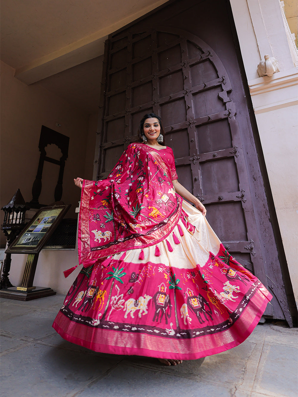 Pink Color Printed With Foil Work Dola Silk Lehenga Choli ClothsVilla.com