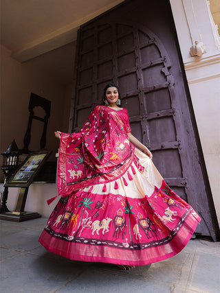 Pink Color Printed With Foil Work Dola Silk Lehenga Choli ClothsVilla.com