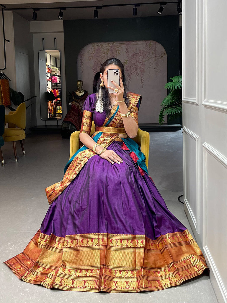 Purple Color Zari Weaving Work Narayan Pet Cotton Hyderabadi Lehenga Choli Clothsvilla