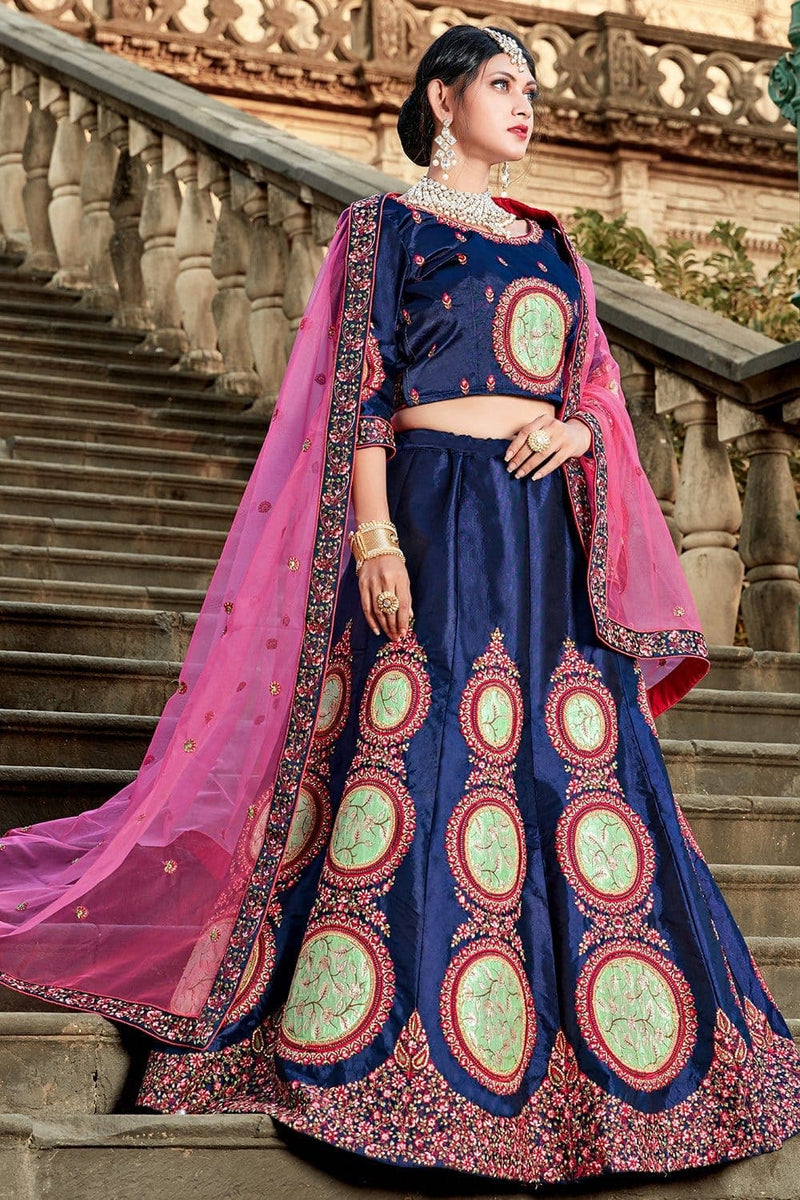 Traditional Deep Pink Banarasi Silk Embroidered Bridal Lehenga Choli –  Empress Clothing