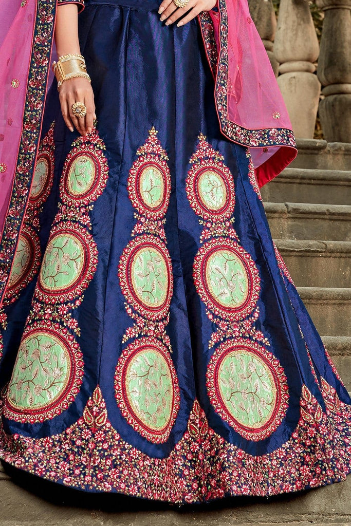 Navy Blue and Gold Jari Lehenga Choli: Glittering Elegance in Raw Silk –  KotaSilk