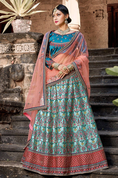 Blue And Pink Reshamkari Embroidered Wedding Lehenga Choli | Blue lehenga,  Lehenga choli, Designer lehenga choli