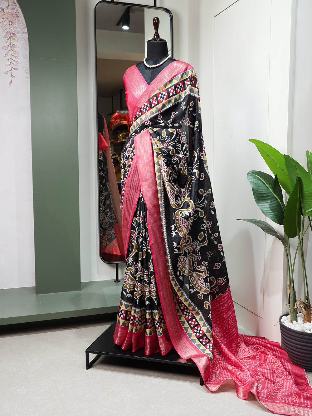 Black Color Printed With Zari Border Dola Silk Wedding Wear Saree Clothsvilla