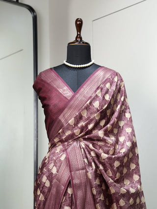 Wine Color Printed With Zari Border Dola Silk Saree Clothsvilla