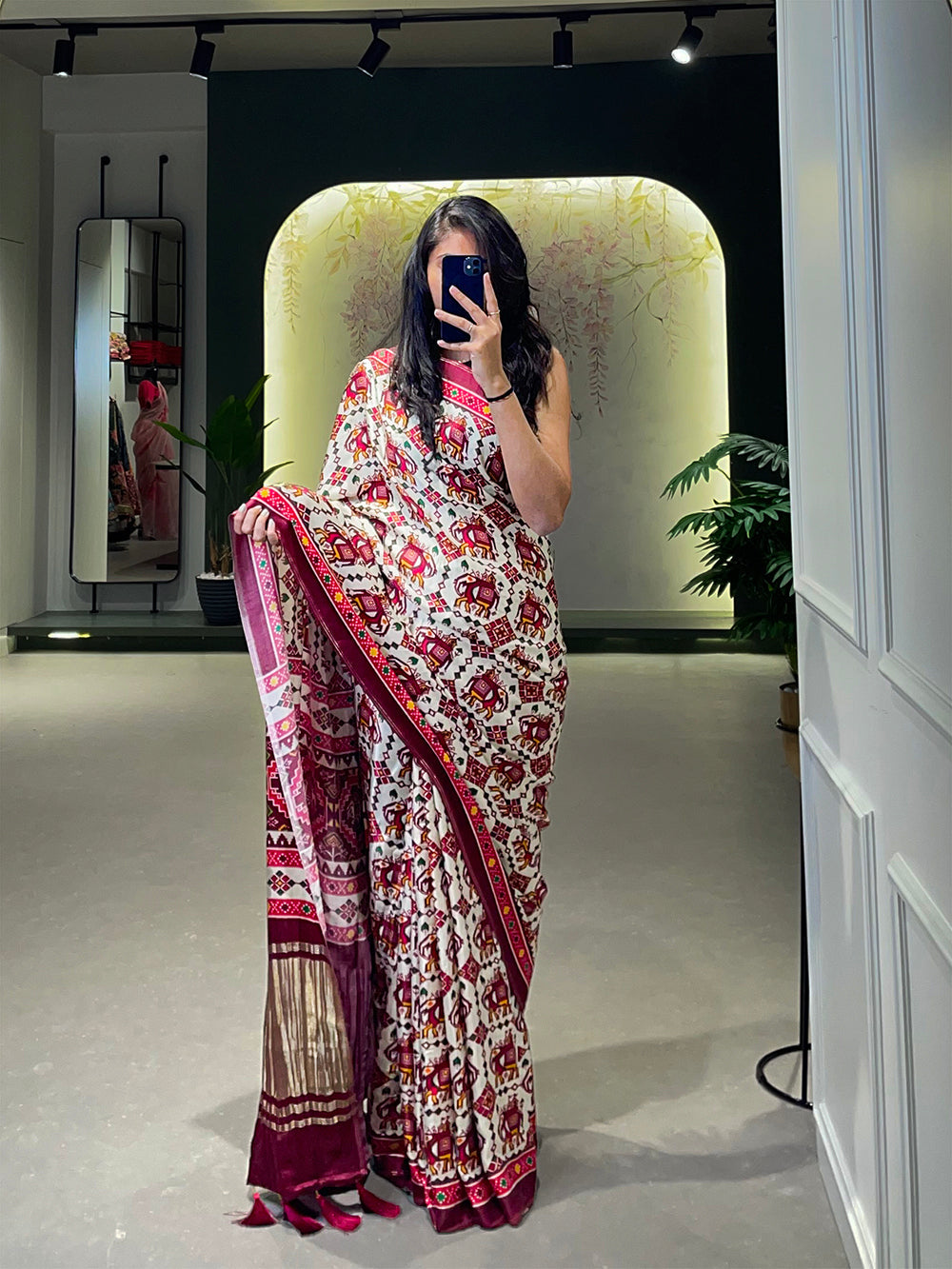 White Color Floral & Foil Work Gaji Silk Saree Clothsvilla