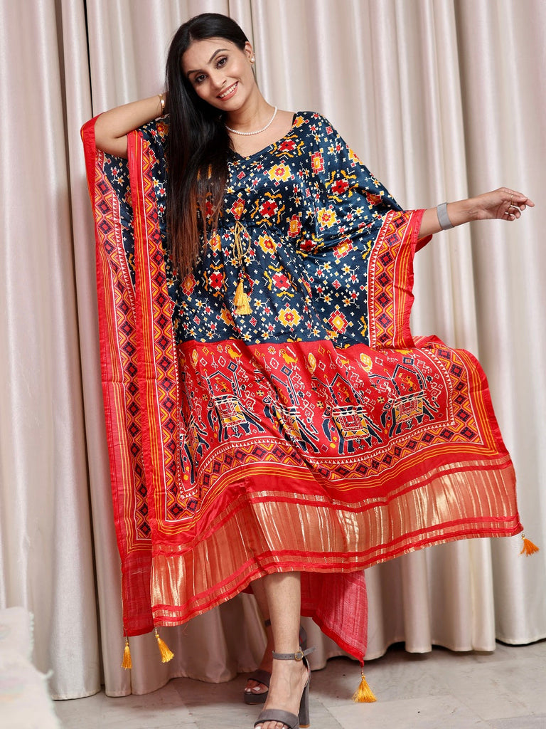 Multi Color Bandhani Printed Pure Gaji Silk Kaftan Clothsvilla