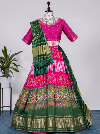 Pink Color Bandhej Digital Print Pure Gaji Silk Chaniya Choli Clothsvilla