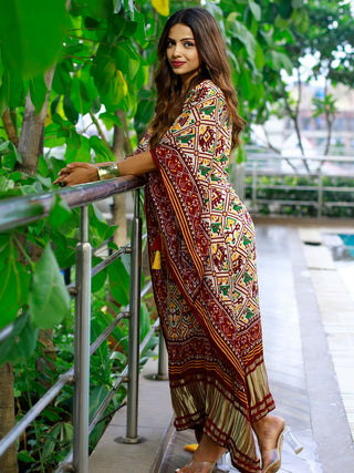 Maroon Color Bandhani Printed Pure Gaji Silk Kaftan Clothsvilla