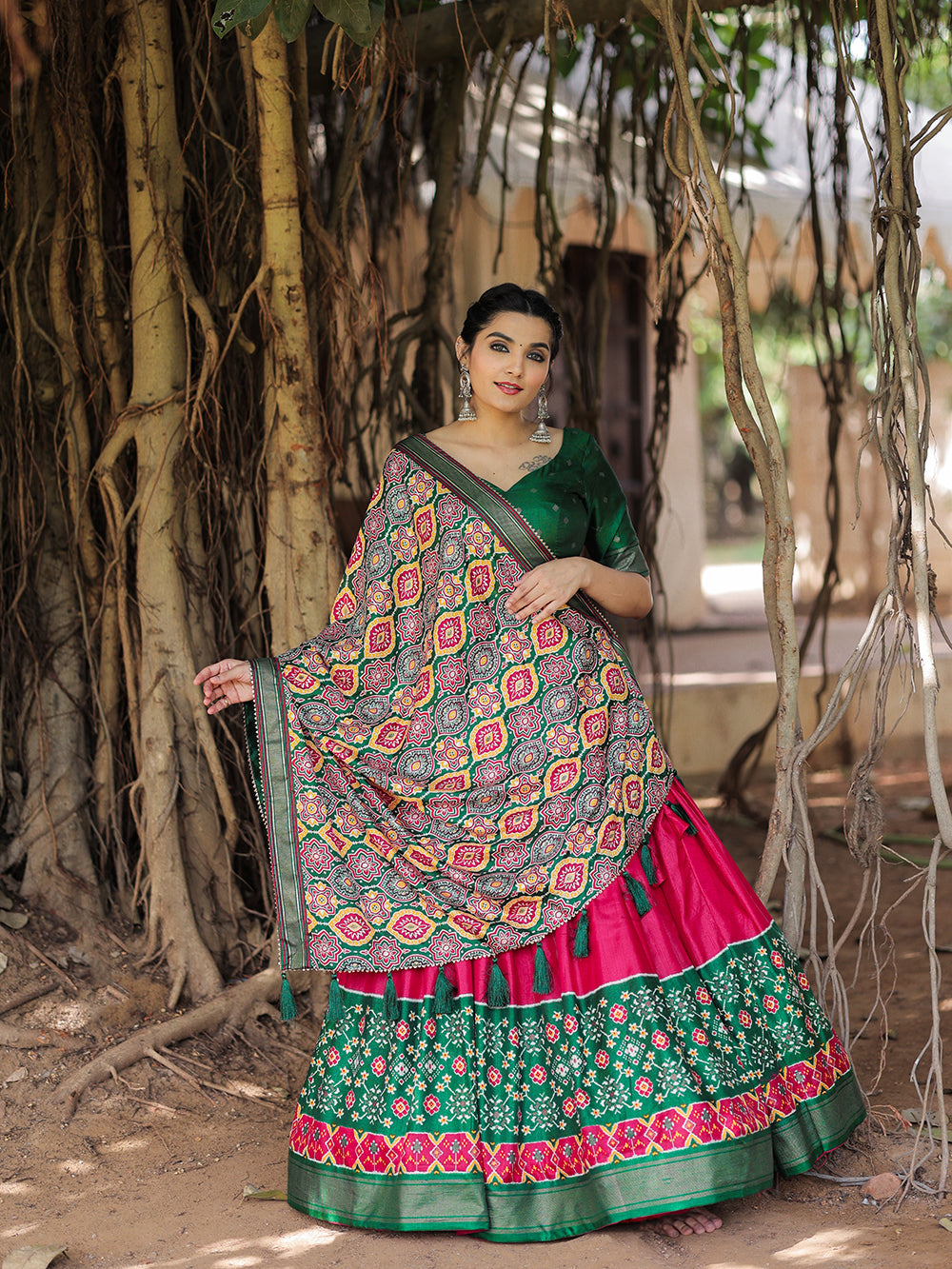Pink Color Printed With Foil Work Dola Silk Lehenga Choli Clothsvilla