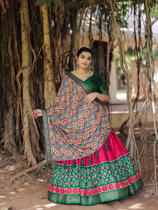 Pink Color Printed With Foil Work Dola Silk Lehenga Choli Clothsvilla