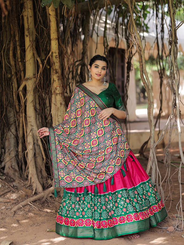 Pink Color Printed With Foil Work Dola Silk Lehenga Choli Clothsvilla