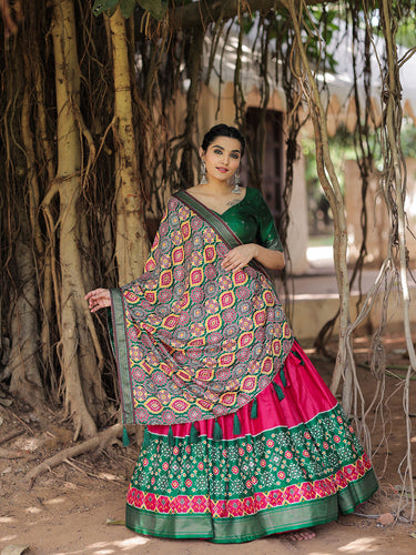 Pink Color Printed With Foil Work Dola Silk Lehenga Choli Clothsvilla